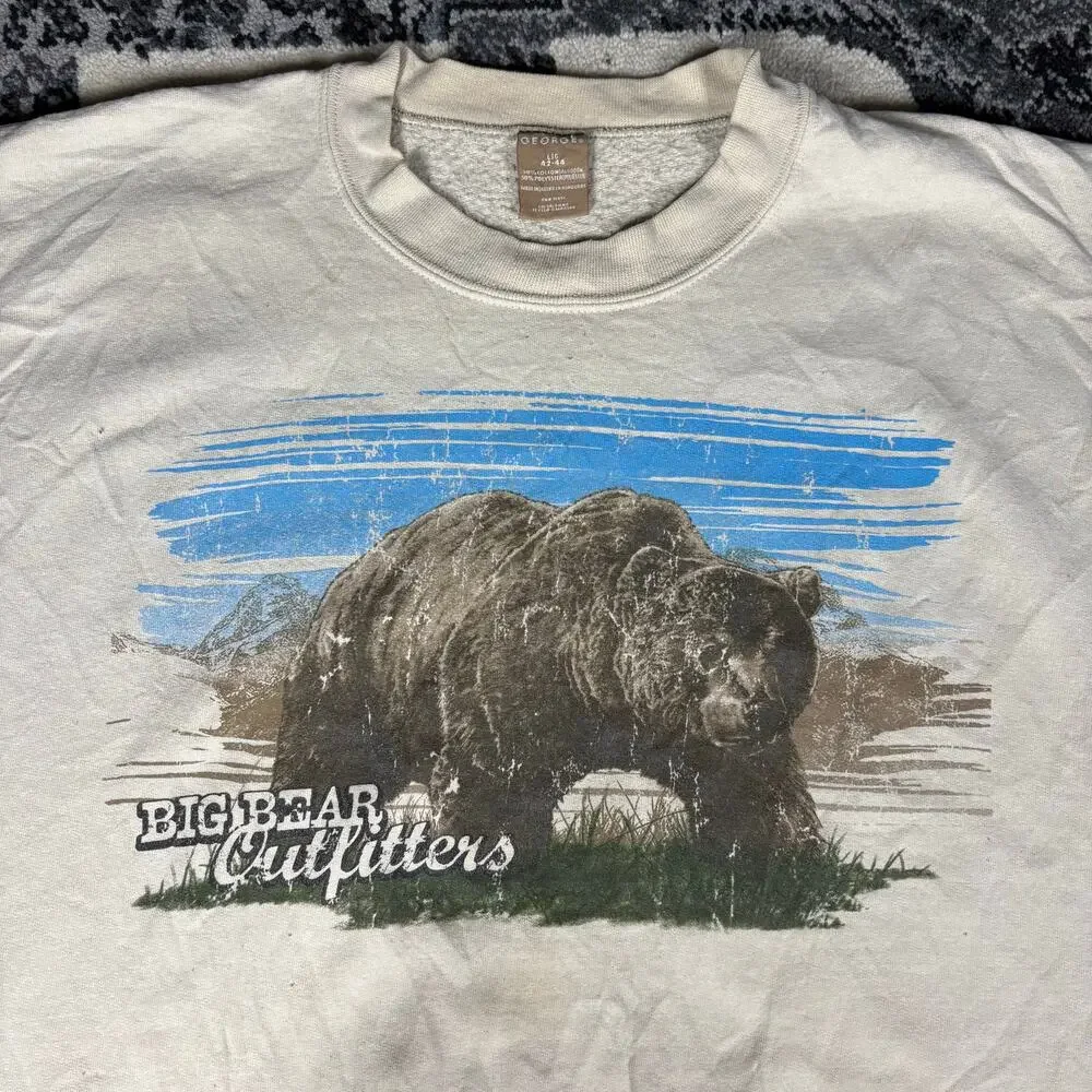 George Big Bear Outfitters‎ Cream Pullover Crewneck Sweater Men’s Sz L Preowned